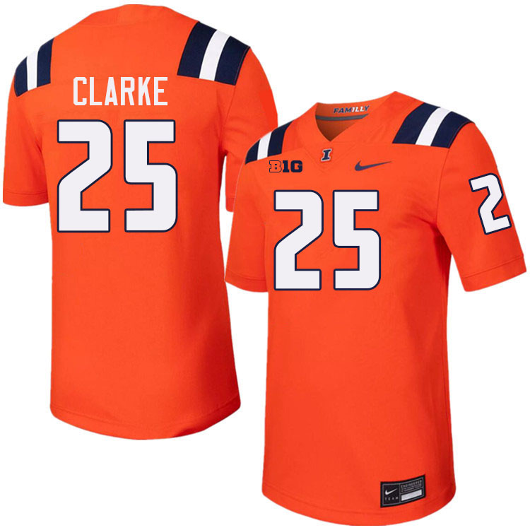 Men #25 Jaheim Clarke Illinois Fighting Illini College Football Jerseys Stitched-Orange